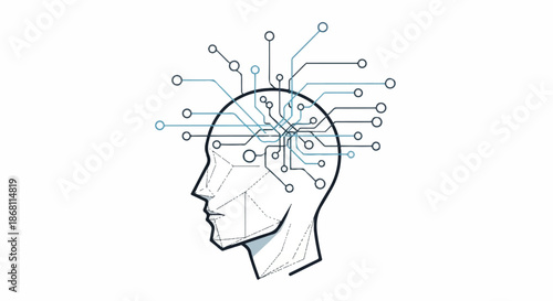 Human Head Profile with Brain Circuitry Lines Representing Artificial Intelligence and Machine Learning