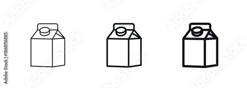 Beverage carton icon in side view, shown in three line weights: thin, regular, bold. Milk, juice, cream paper box packaging. Flat design for ui ux, food apps, web and mobile. Vector illustration