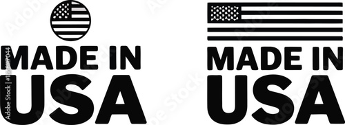 Two distinct black and white Made in USA labels showcase American pride and product origin