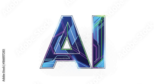 Futuristic 3D AI Text Lettering with Neon Circuitry Lines and Cyberpunk Technology Aesthetic