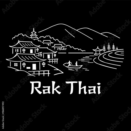 Ban Rak Thai village landscape vector illustration