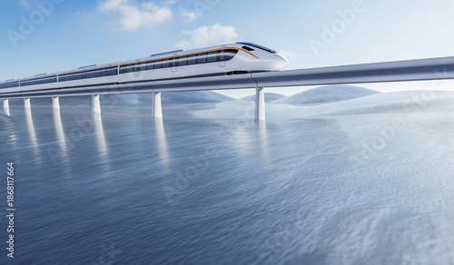 Картината върху платно 3D rendering of a high-speed train speeding across the frozen land