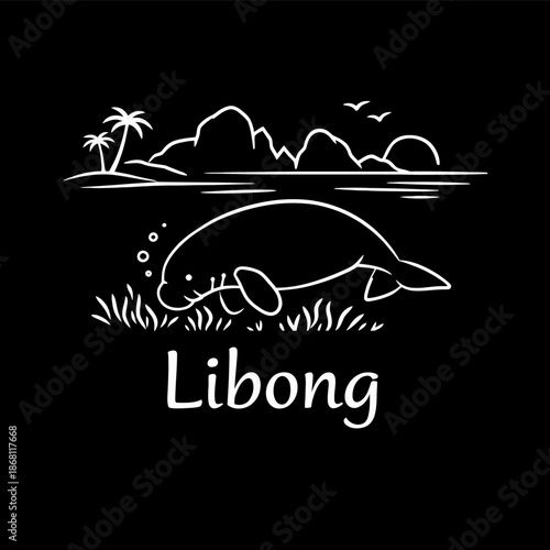 Dugong swimming in tropical sea habitat vector illustration