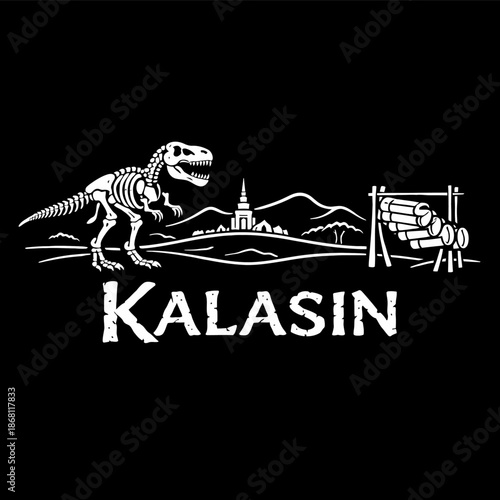 Kalasin Thailand landmarks with dinosaur skeleton vector illustration