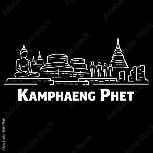 Kamphaeng Phet Thailand historical landmarks skyline vector illustration
