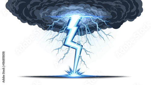 Vivid Illustration of a Powerful Lightning Bolt Striking from a Dark, Ominous Thundercloud, Symbolizing Intense Electrical Storms and Nature's Raw Energy