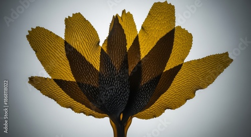 Kelp leaf macro, translucent brown seaweed against a light grey background, detailed texture