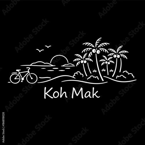 Koh Mak beach sunset with bicycle vector illustration