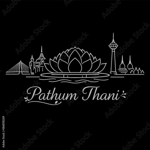 Pathum Thani city skyline landmarks minimalist vector illustration