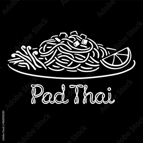 Pad Thai noodle dish with lime vector illustration