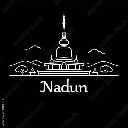 Phra That Nadun pagoda landmark vector line art illustration
