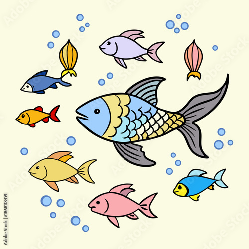 Colorful fish swimming in a circle
