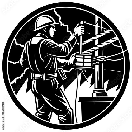 Worker inspecting electrical equipment