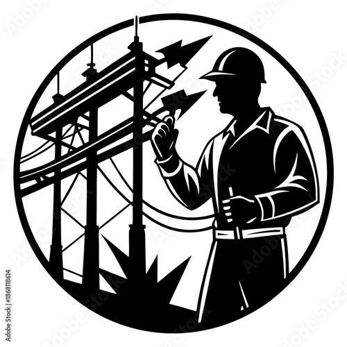 Electrician inspecting power lines