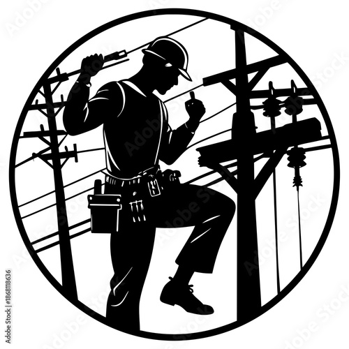 Electrician working on power lines