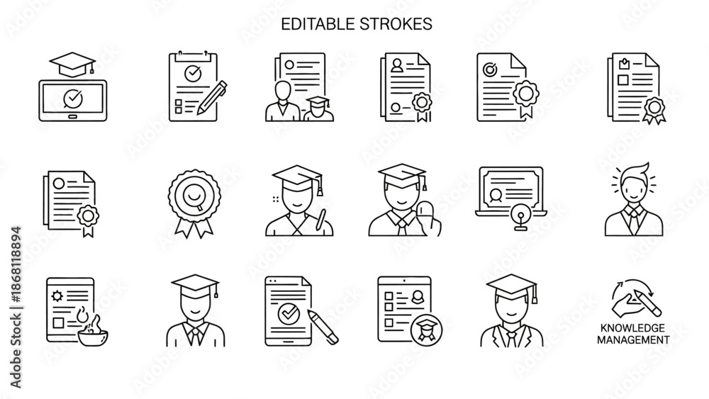 Fototapeta premium Collection of Editable Stroke Icons Representing Education and Graduation on White Background