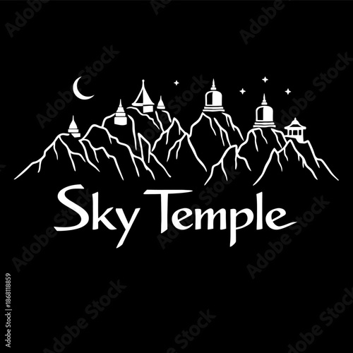 Sky temple pagodas on mountain peaks vector illustration