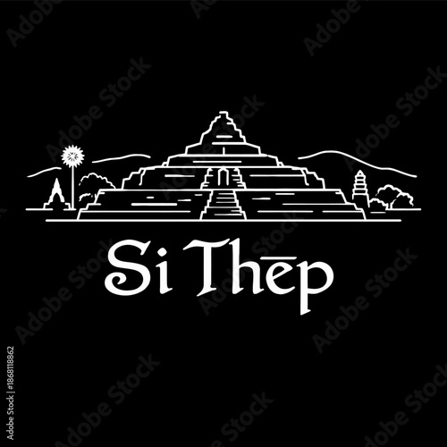 Si Thep Historical Park ancient temple vector illustration