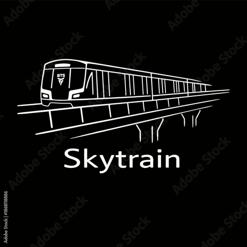 Skytrain traveling on elevated railway line art vector