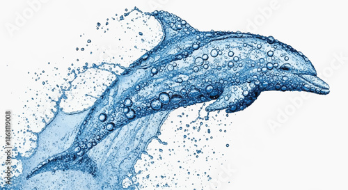 Jumping Dolphin Shape Made of Water Splashes and Bubbles Isolated