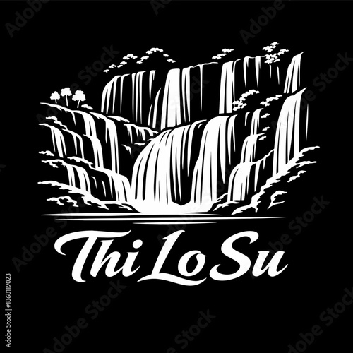 Thi Lo Su Waterfall scenery vector illustration