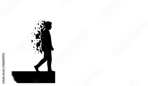 Minimal Shadow Figure Walking Away Loneliness Vector Illustration