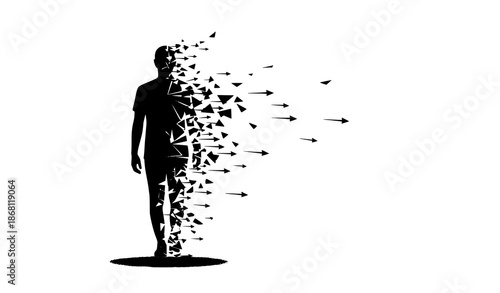 Abstract Shadow Walking Away Modern Loneliness Vector Illustration