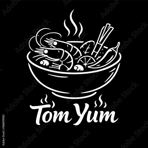 Tom Yum shrimp soup bowl vector illustration