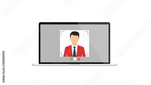 Professional video conference call with a man's avatar displayed on a modern laptop screen, ideal for remote work, online meetings, and digital communication solutions