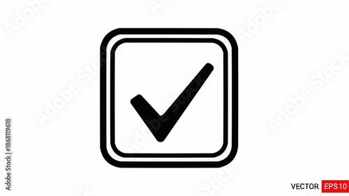 Black check mark inside a square box for approval and confirmation.