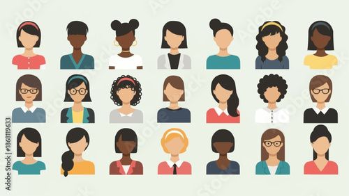 Diverse Collection of Womens Avatars - A Celebration of Feminine Representation.