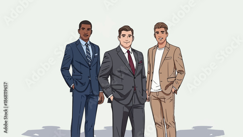 Three Businessmen Standing Together in Formal Suits.