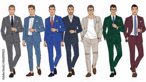 Diverse Mens Fashion - A Collection of Stylish Suits and Outfits.