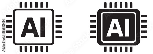 Modern graphic icon set featuring artificial intelligence microchips for technology and computing concepts