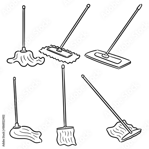 vector set of cleaning mop