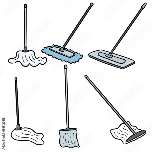 vector set of cleaning mop