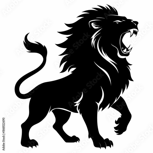 Majestic black lion roaring