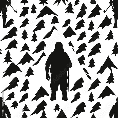 Silhouette of a hiker in a forest