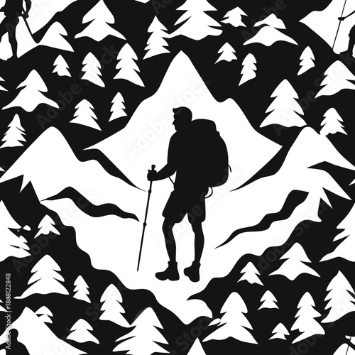 Hiker ascending mountain trail