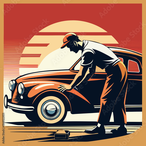 Man working on vintage car