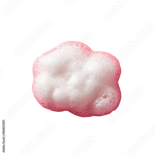 Isolated pink-tinged fluffy white foam bubble on a stark black backdrop