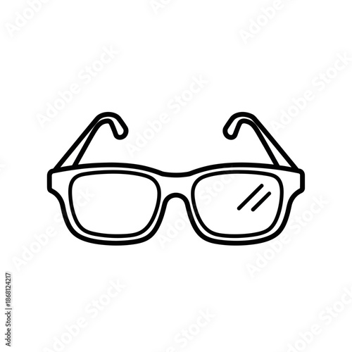 Minimalist outline icon of modern eyeglasses, simple line art accessory