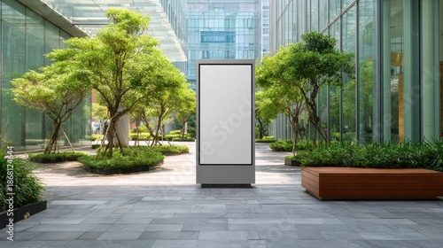 Urban blank sign stands in a modern courtyard