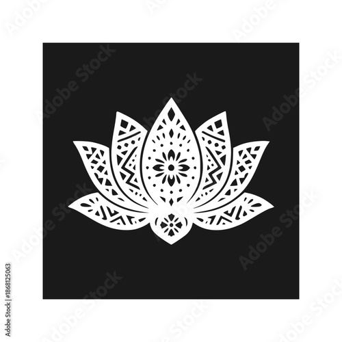 Beautiful Lotus Flower Solid Silhouette Mandala Style Minimal Vector Design