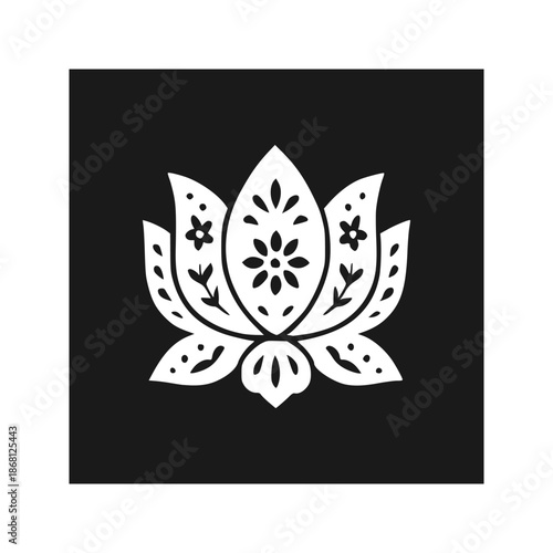Beautiful Lotus Flower Solid Silhouette Mandala Style Minimal Vector Design