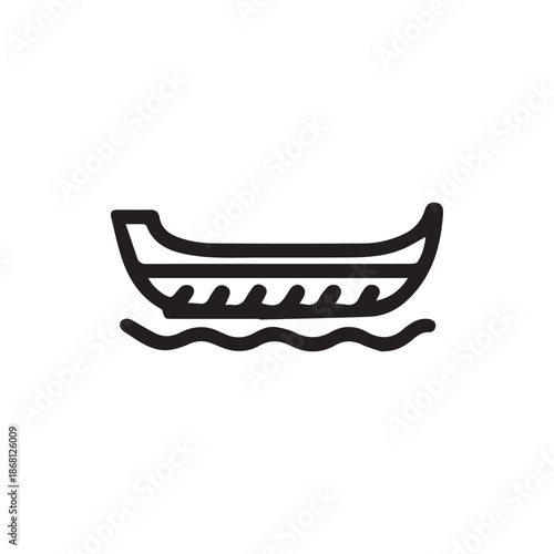 Simple Black Outline Icon of a Small Boat Floating on Gentle Waves