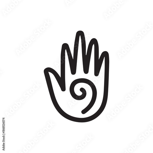 Artistic Hand with Swirl Palm Symbolizing Protection and Wellness Doodle Icon