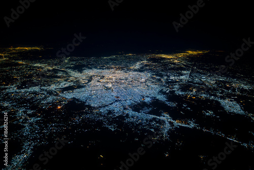 Tableau sur toile Aerial view of Baghdad city at night with Tigris river meanders, Iraq