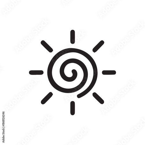 Minimalist spiral sun icon radiating warmth and energy a simple graphic design element