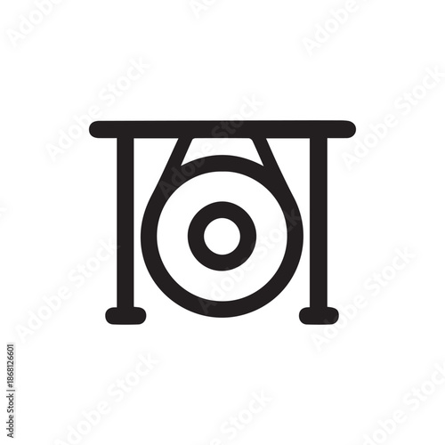 Stylized black icon depicting a traditional resonant gong on a sturdy stand